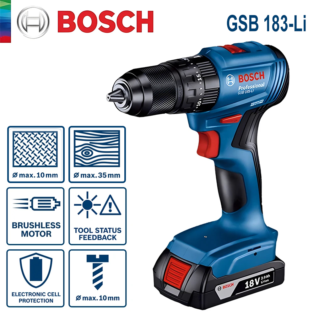 مثقاب كهربائي بوش GSB 183-LI،  - مراجعة Power Tools Use وسعره